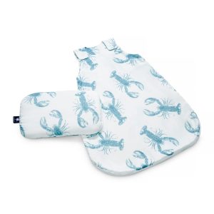 Zestaw Śpiworek 0-6 + poduszka płaska mała – Lobster Blue