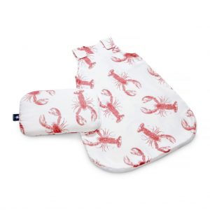 Zestaw Śpiworek 0-6 + poduszka płaska mała – Lobster Strawberry Pink