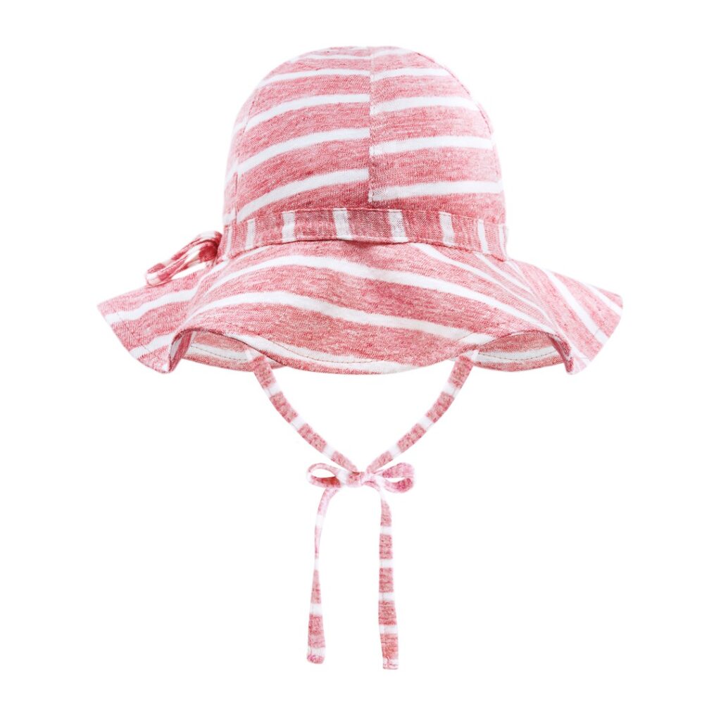 kapelusz z rondem lniany summer stripes koralowy
