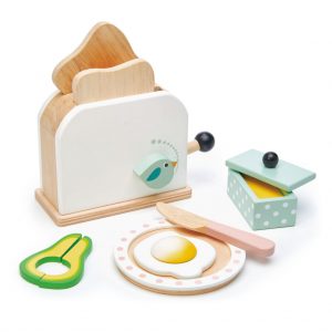 Drewniany toster z zestawem śniadaniowym, Mini Chef – Tender Leaf Toys
