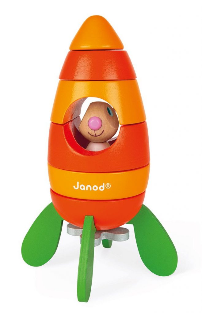 Magnetyczna drewniana rakieta w kształcie marchewki z królikiem od Janod