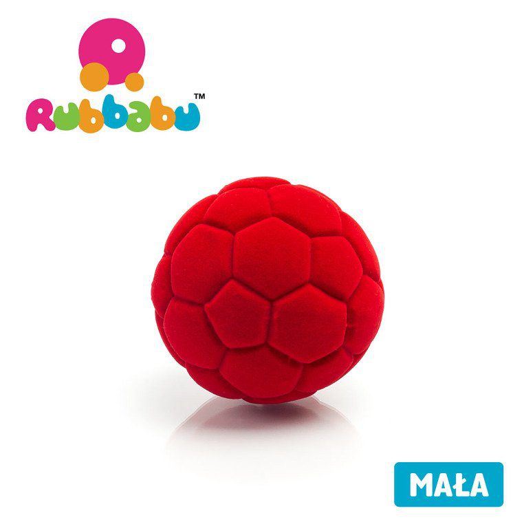 Mała piłka sensoryczna dla dzieci, czerwona futbolowa od Rubbabu