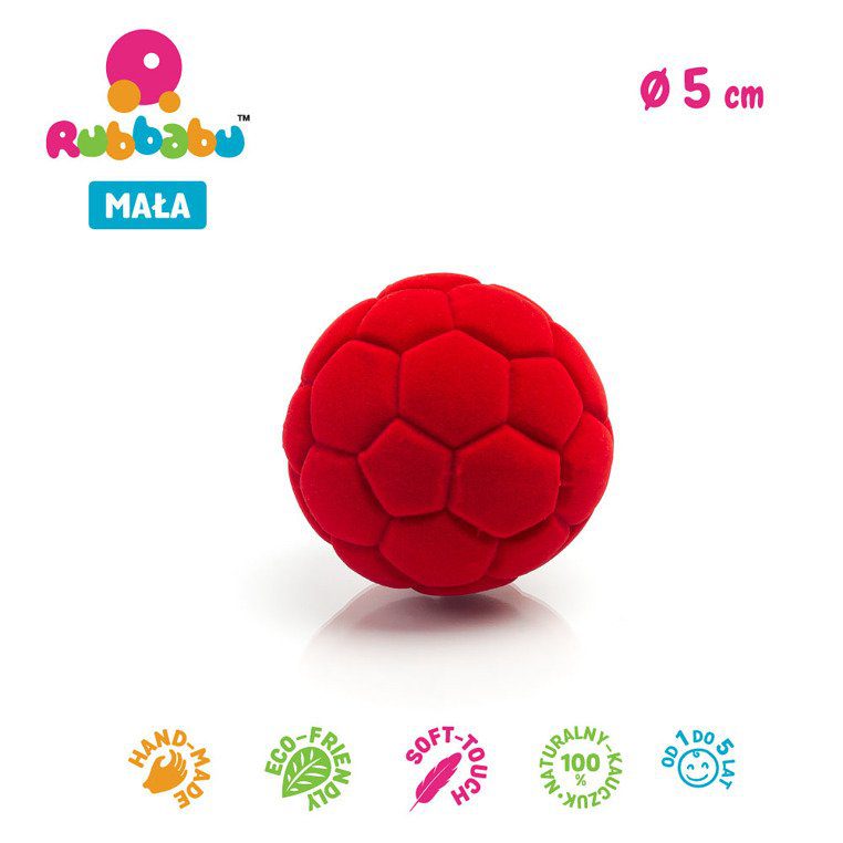 Mała piłka sensoryczna dla dzieci, czerwona futbolowa od Rubbabu