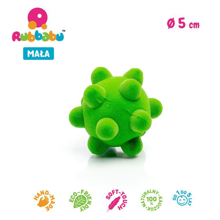 Mała piłka sensoryczna dla dzieci, zielony wirus od Rubbabu