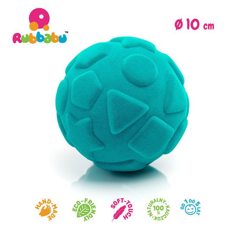 Sensoryczna piłka edukacyjna dla dzieci, turkusowa od Rubbabu