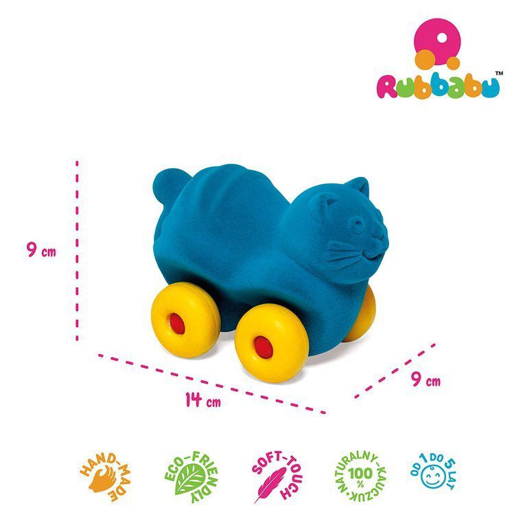 Zabawka rozwojowa w kształcie turkusowego kota dla dzieci od Rubbabu