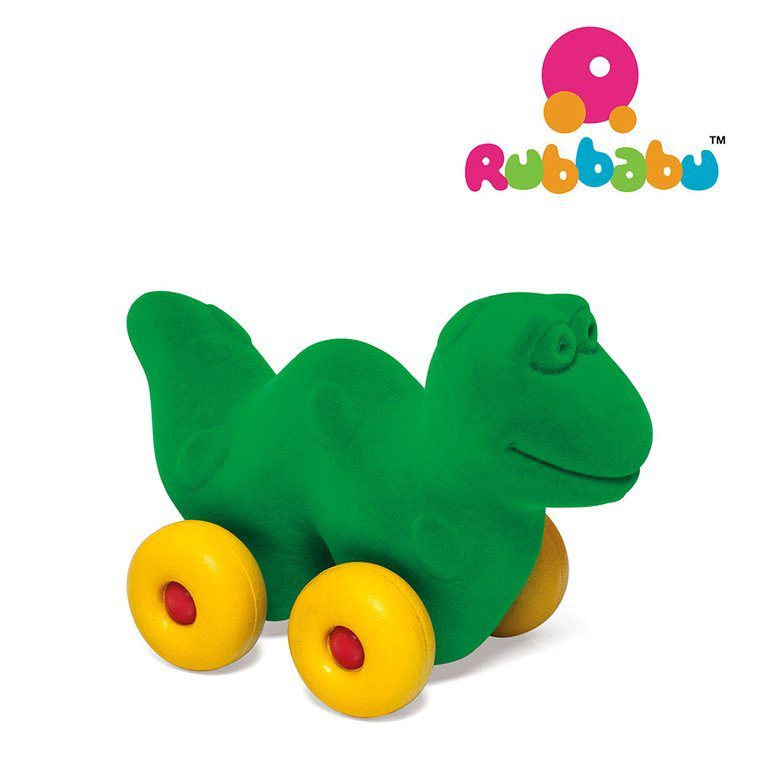 Zabawka rozwojowa w kształcie zielonego dinozaura dla dzieci od Rubbabu