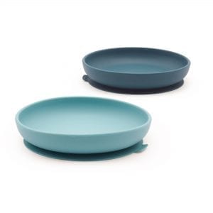 Zestaw dwóch silikonowych talerzy dla dzieci w kolorze błękitny/morski od Ekobo