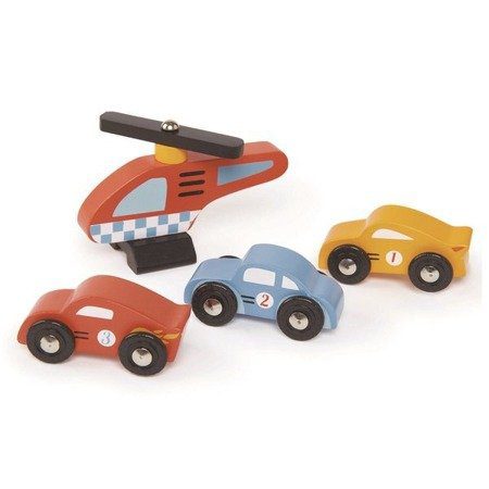 Drewniany garaż z samochodami i helikopterem, Tender Leaf Toys