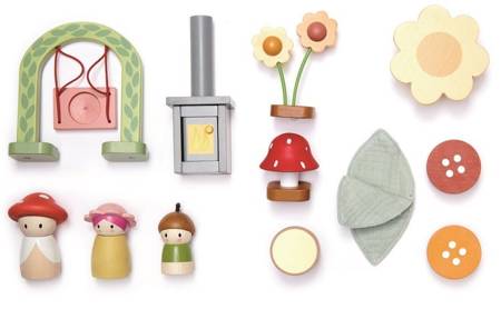 Przenośny, leśny domek z wyposażeniem i laleczkami od Tender Leaf Toys