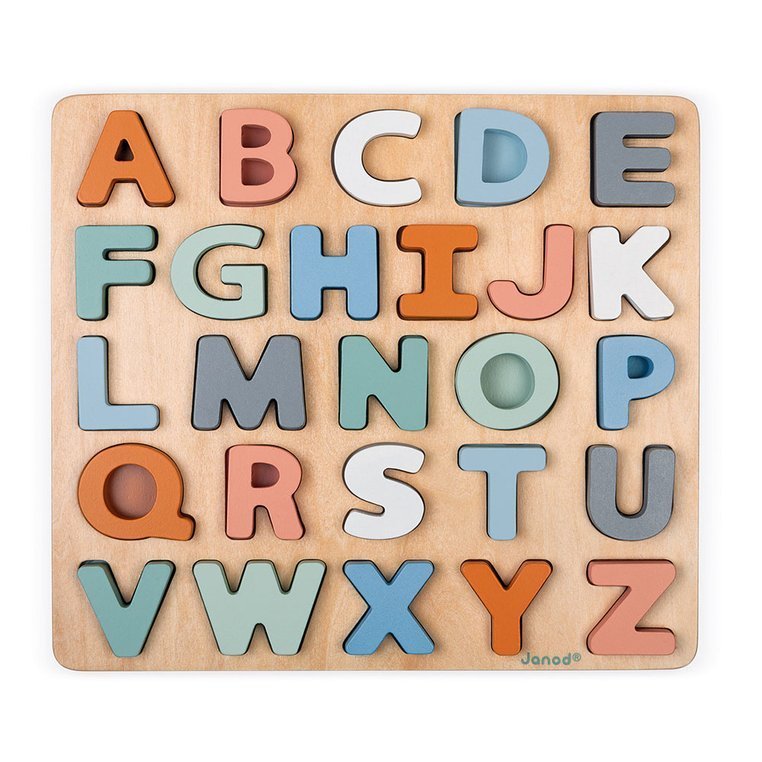 Drewniane puzzle Alfabet 3D z tablicą Sweet Cocoon od Janod