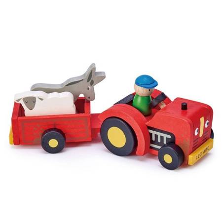 Drewniany traktor z przyczepą ze zwierzątkami od Tender Leaf Toys