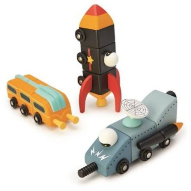 Drewniane pojazdy kosmiczne, zabawka konstrukcyjna od Tender Leaf Toys