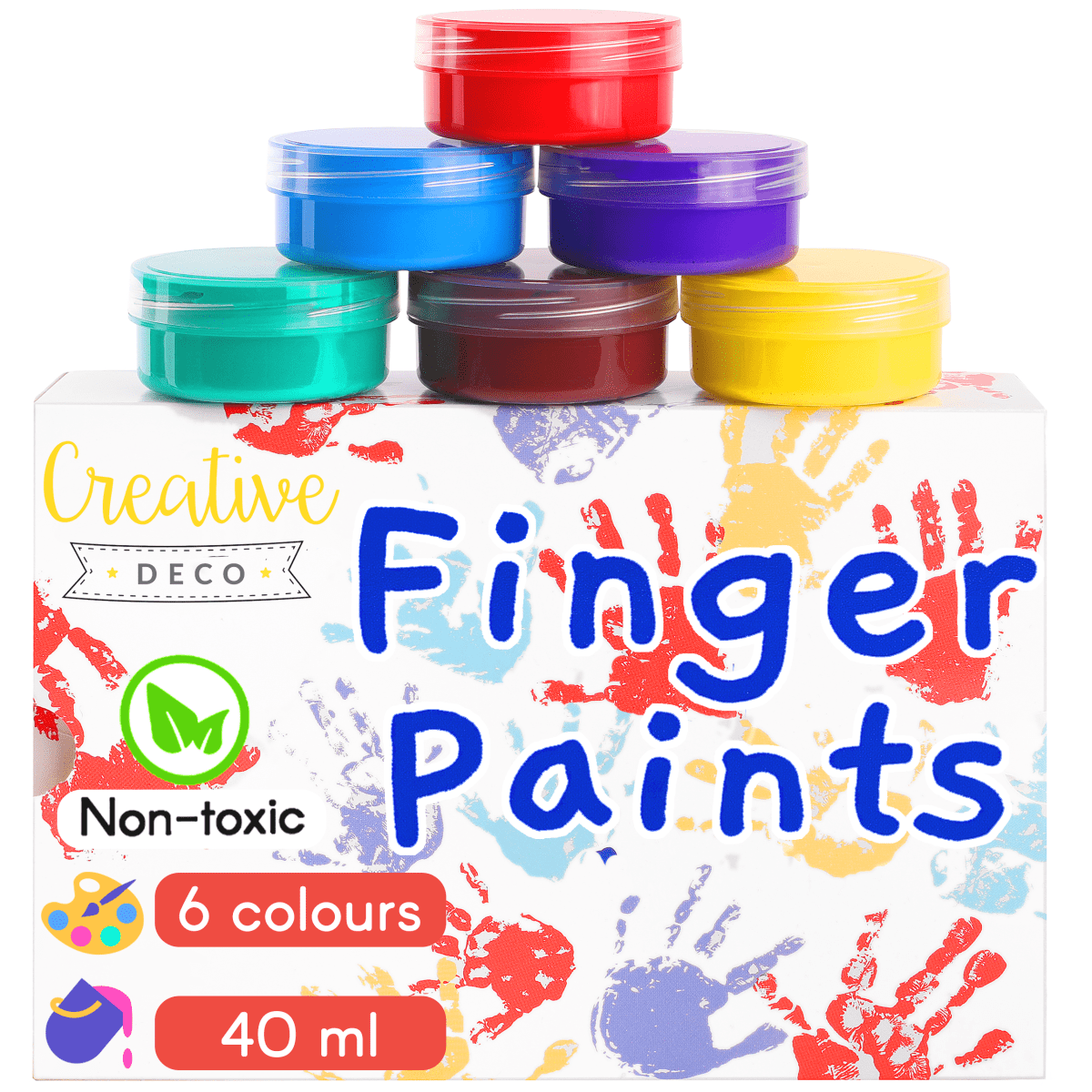 Farby do malowania palcami - 6 kolorów po 40 ml od Creative Deco
