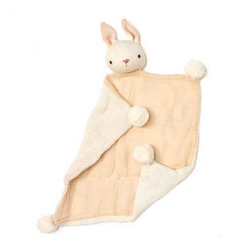 Zestaw z bawełny organicznej - grzechotka i kocyk przytulanka w ozdobnym pudełku - Cream Bunny od ThreadBear Design