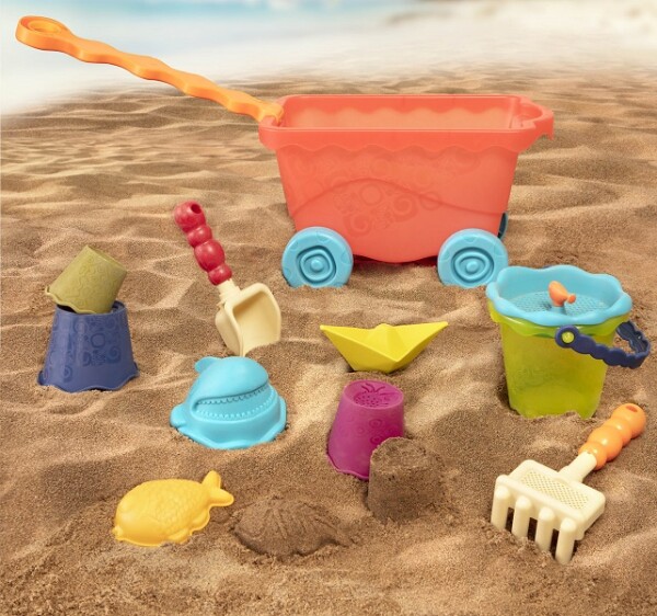 Wózek- wagon z akcesoriami do piasku – Wavey w kolorze czerwonym od B.Toys