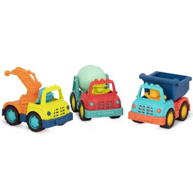 Happy Cruisers – zestaw 3 samochodów budowlanych z figurkami kierowców od B.Toys